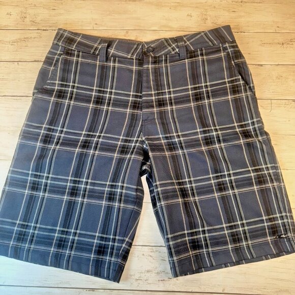 O'Neill Mens Size 34 Navy Blue Plaid Hybrid Swim Trunks Board Shorts - Picture 1 of 7
